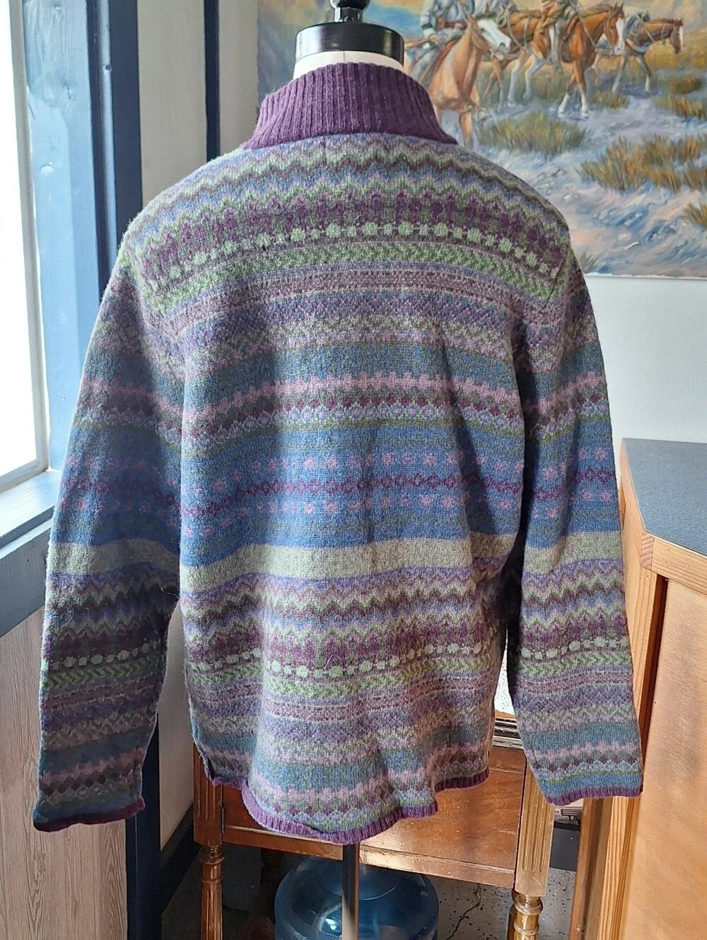 Woolrich Lambs Wool Striped Fair Isle Full Zip Sweater, 2XL, #9562